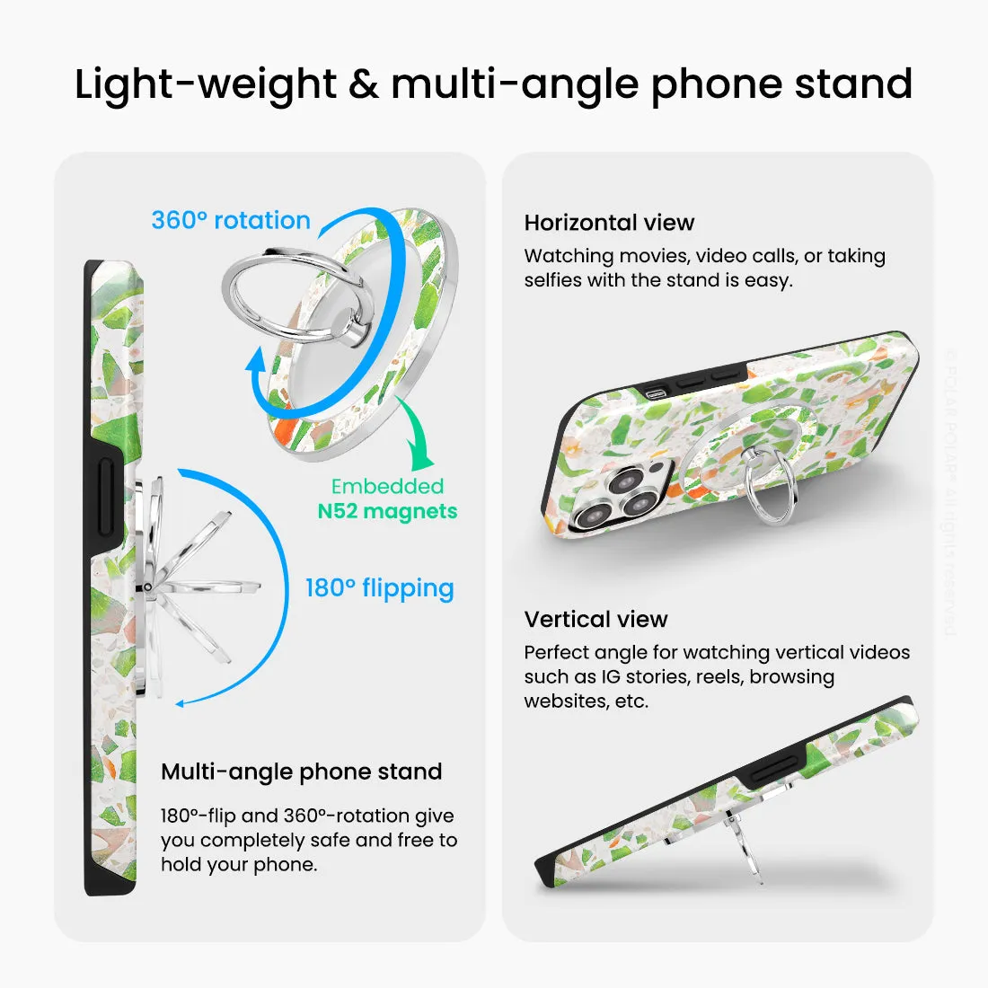 Terrazzo Green - Silver MagSafe Phone Grip and Ring Holder Stand