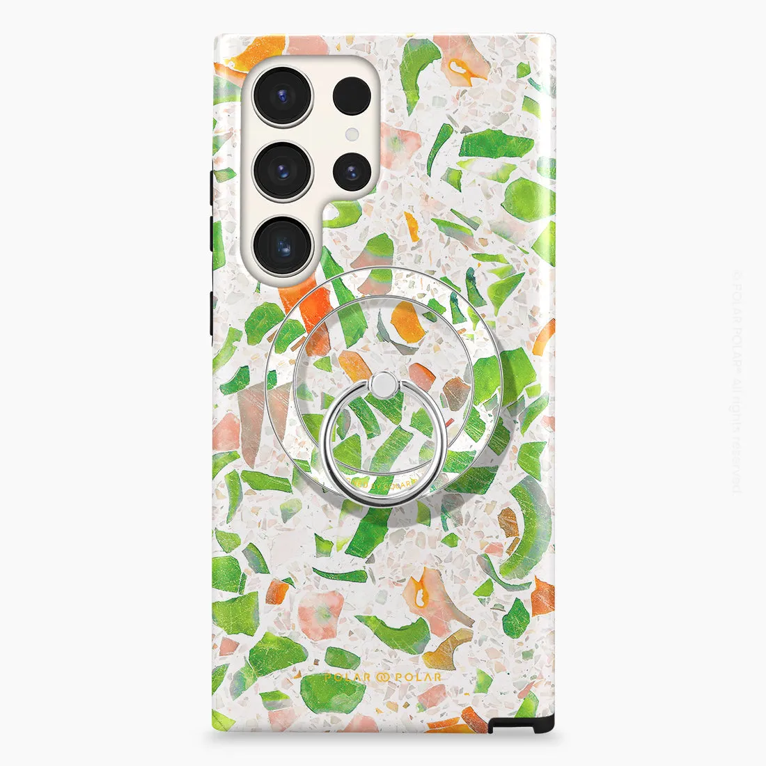 Terrazzo Green - Silver MagSafe Phone Grip and Ring Holder Stand