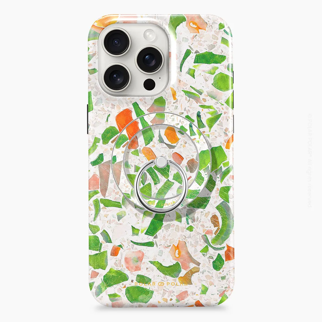 Terrazzo Green - Silver MagSafe Phone Grip and Ring Holder Stand