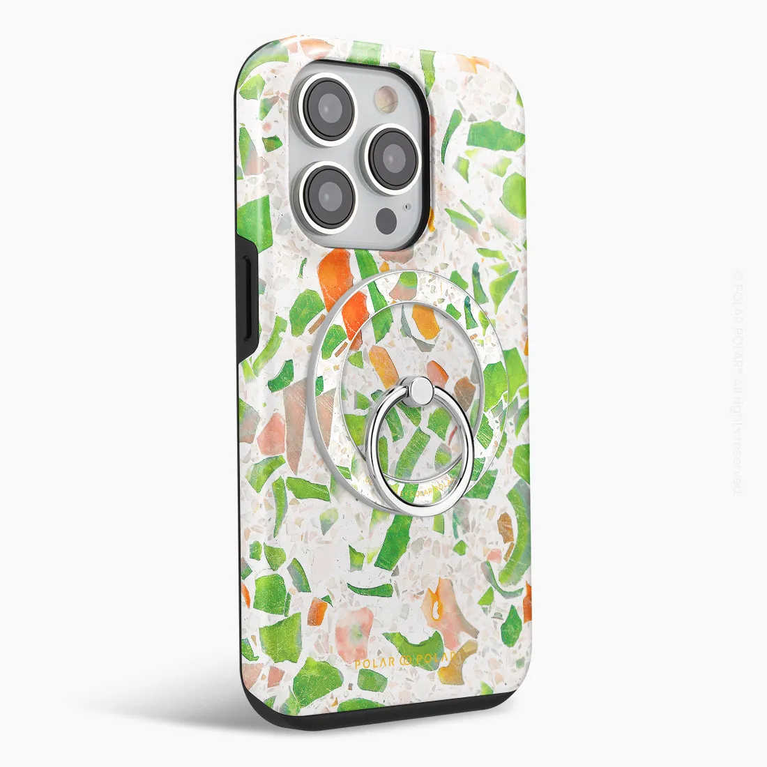 Terrazzo Green - Silver MagSafe Phone Grip and Ring Holder Stand