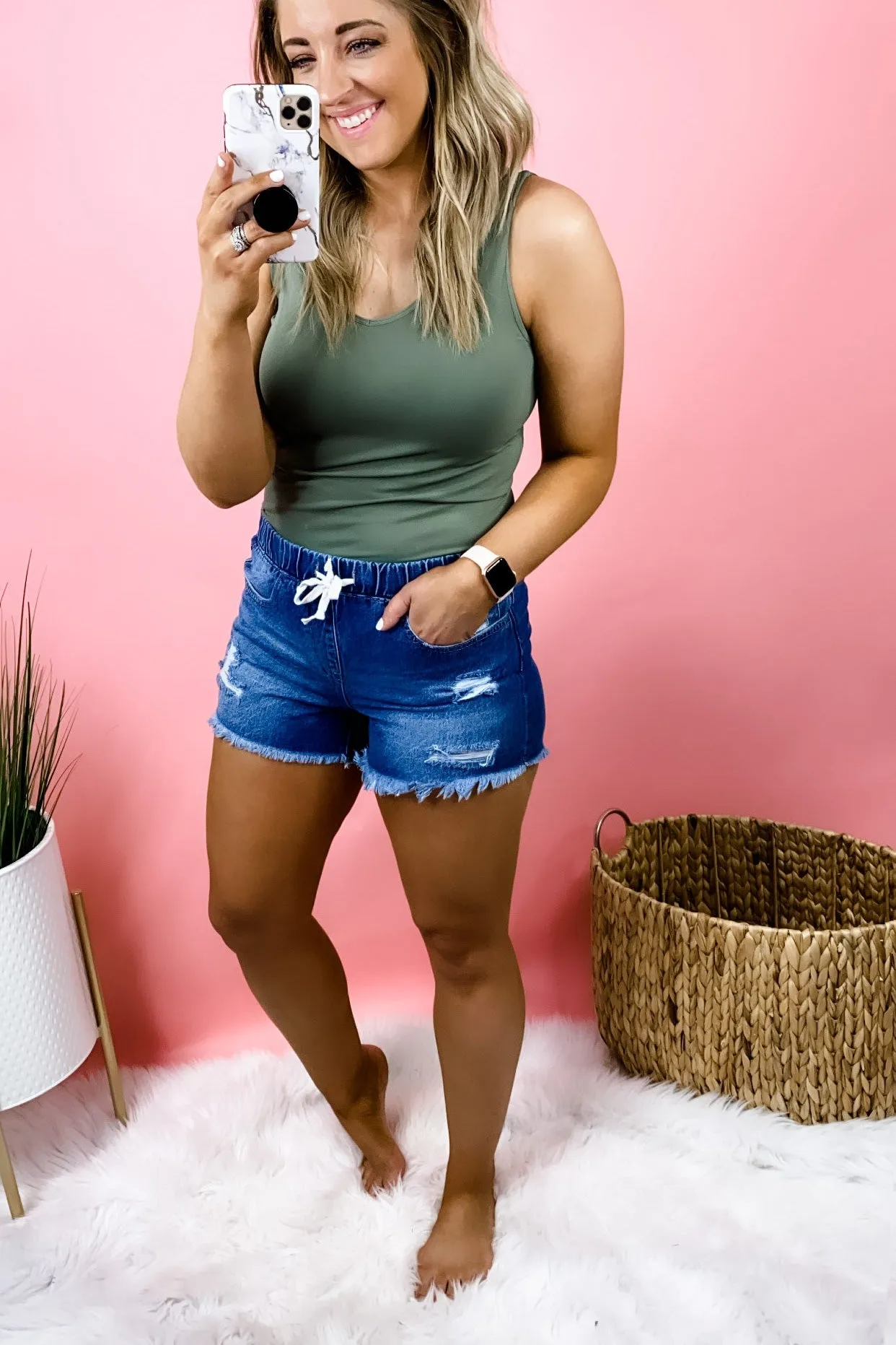 The Rosie's- Medium Wash Distressed Shorts
