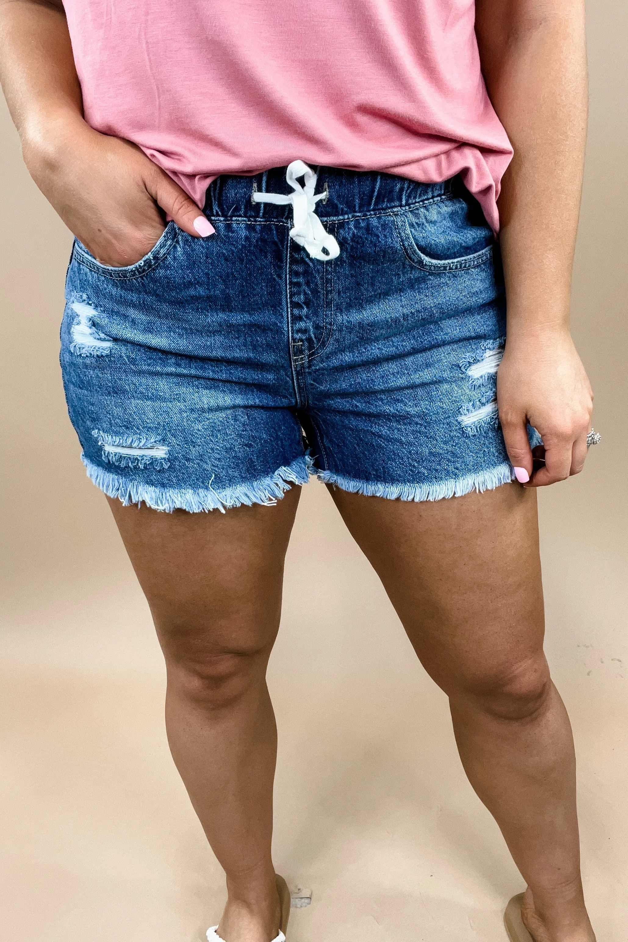 The Rosie's- Medium Wash Distressed Shorts