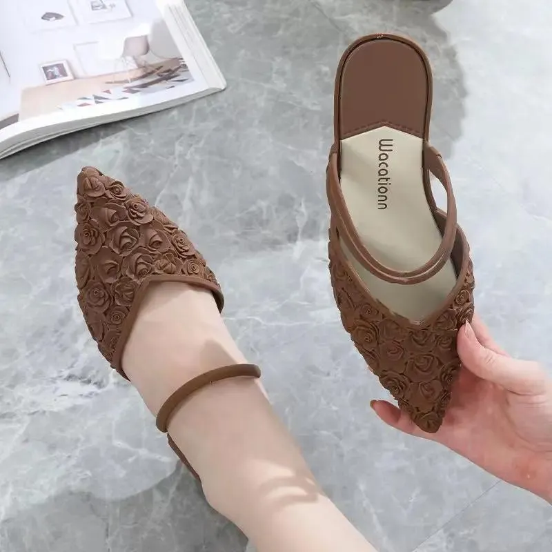 Thick Heel Sandals Pointed Chunky Low Heel Shoes