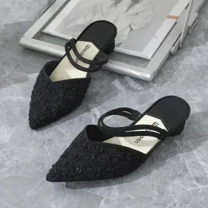 Thick Heel Sandals Pointed Chunky Low Heel Shoes