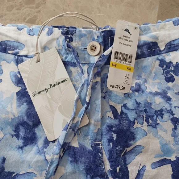 TOMMY BAHAMA Blue Lustre Fresco Floral Linen Shorts Women's Size Medium