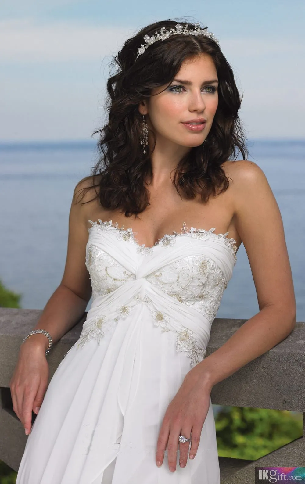 Twisted Chiffon Lace Summer Beach Bridal Wedding Dresses