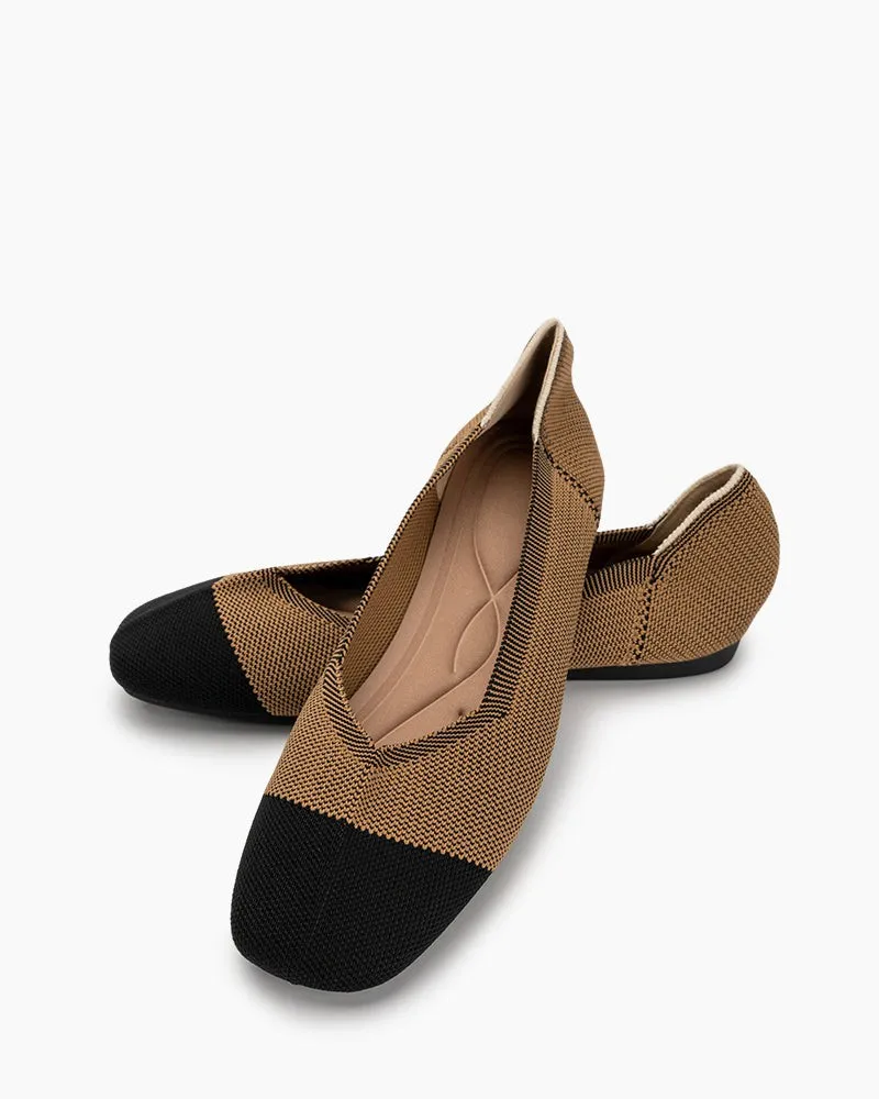 Two Tone V-Cut Square Toe Ballet Flats