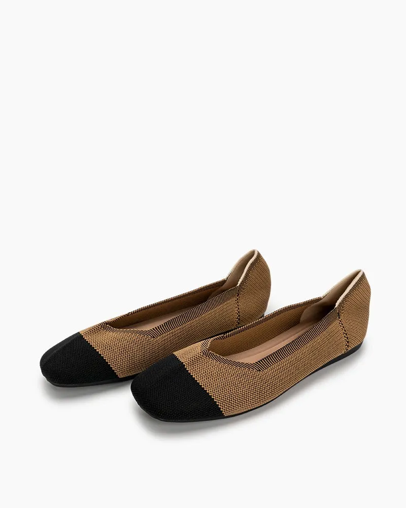 Two Tone V-Cut Square Toe Ballet Flats