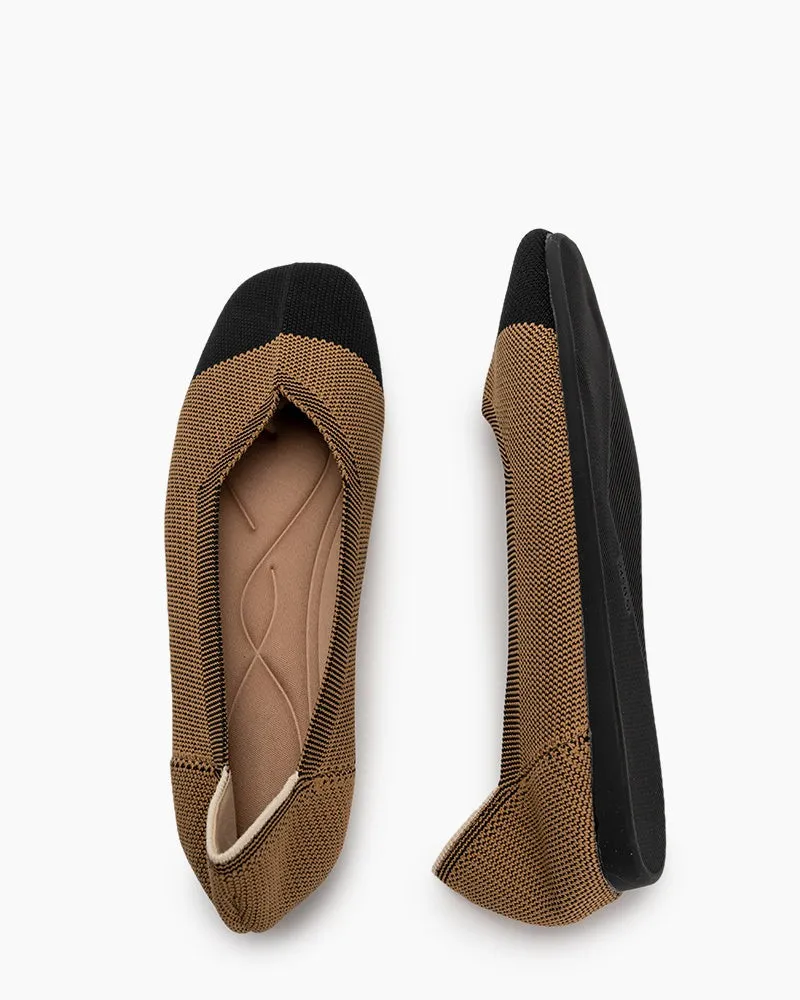 Two Tone V-Cut Square Toe Ballet Flats