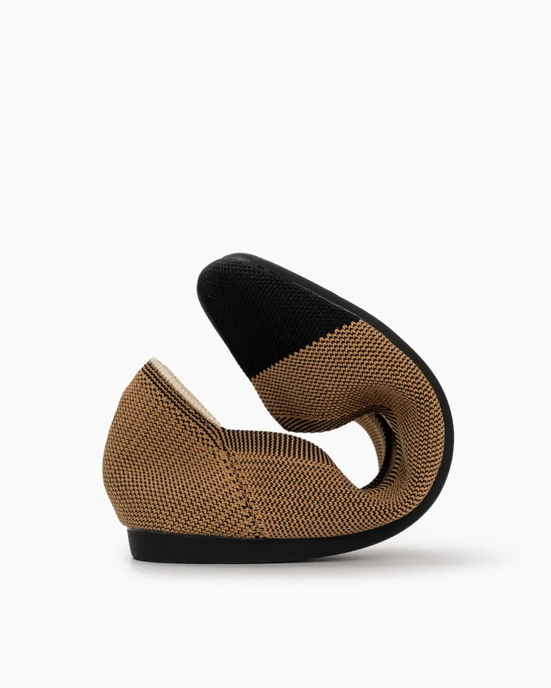 Two Tone V-Cut Square Toe Ballet Flats