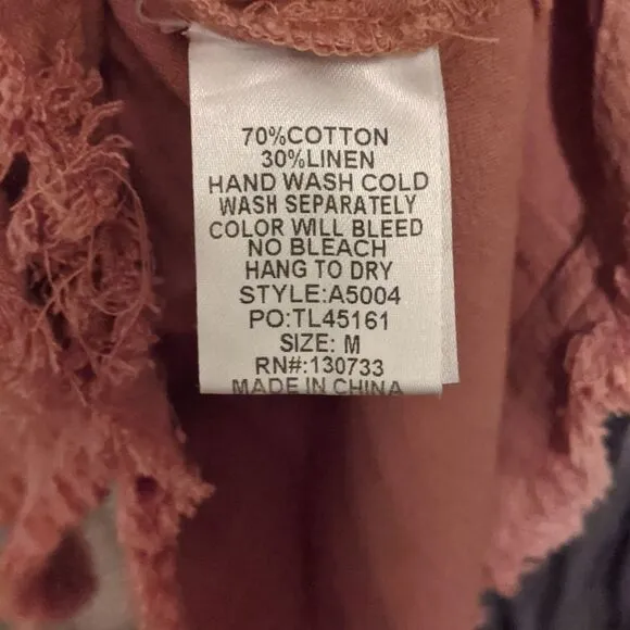 Umgee Dusty Pink High Waisted Linen Shorts Women's Medium