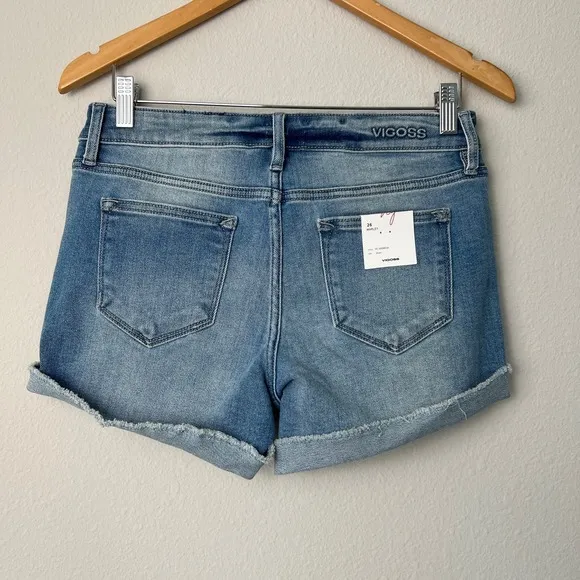 Vigoss X Stitch Fix Marley Mid-Rise Destructed Cuff Off Raw Edge Shorts Indigo