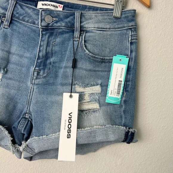 Vigoss X Stitch Fix Marley Mid-Rise Destructed Cuff Off Raw Edge Shorts Indigo
