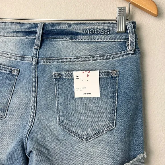 Vigoss X Stitch Fix Marley Mid-Rise Destructed Cuff Off Raw Edge Shorts Indigo