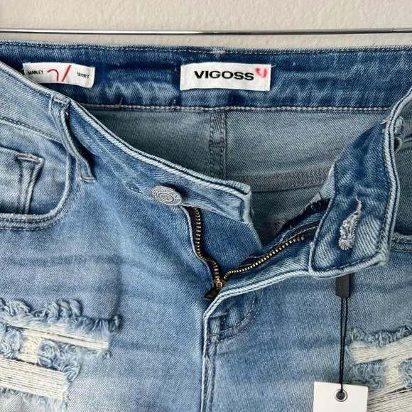 Vigoss X Stitch Fix Marley Mid-Rise Destructed Cuff Off Raw Edge Shorts Indigo