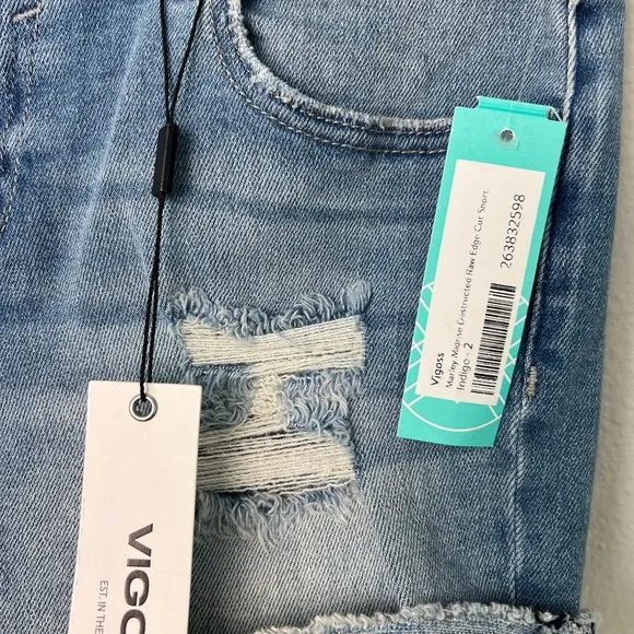 Vigoss X Stitch Fix Marley Mid-Rise Destructed Cuff Off Raw Edge Shorts Indigo