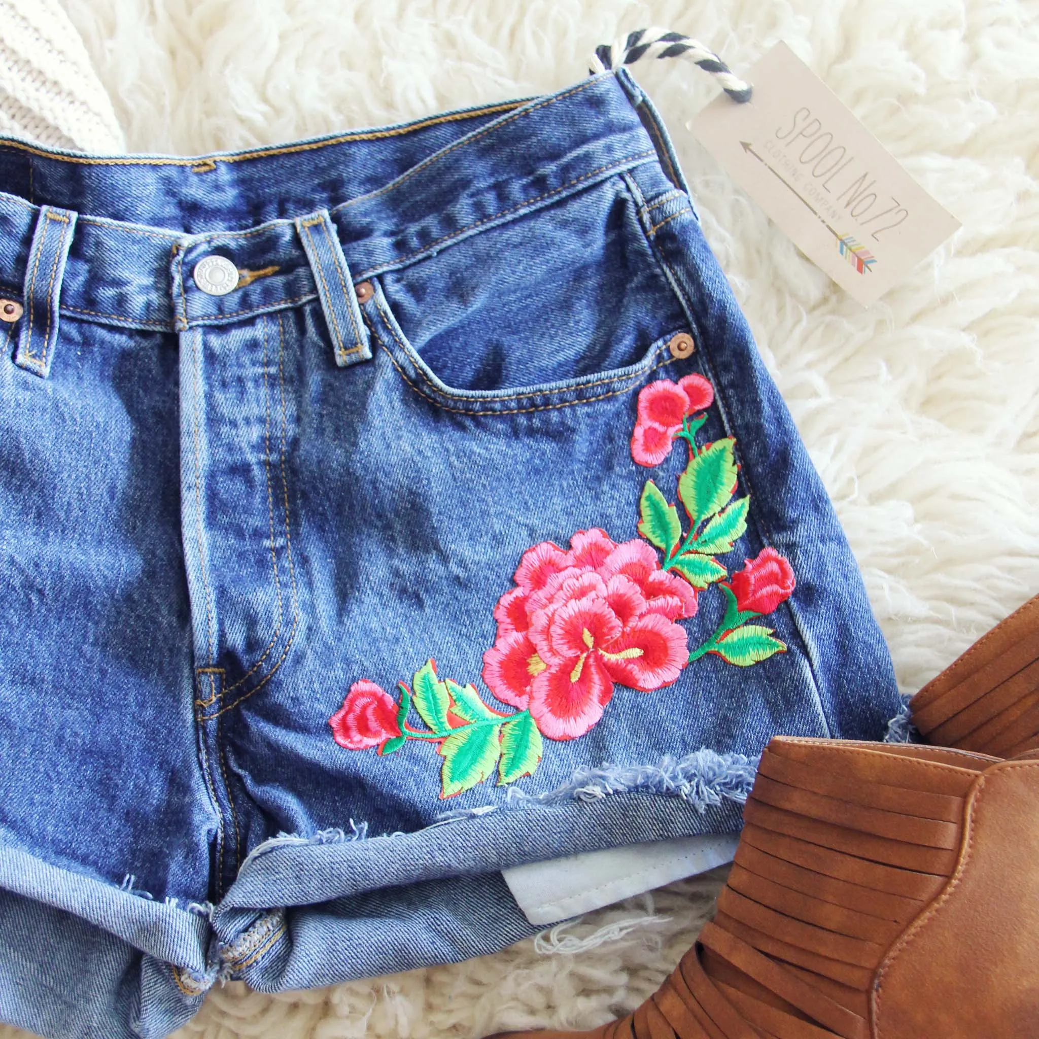 Vintage Cuffed Rose Shorts