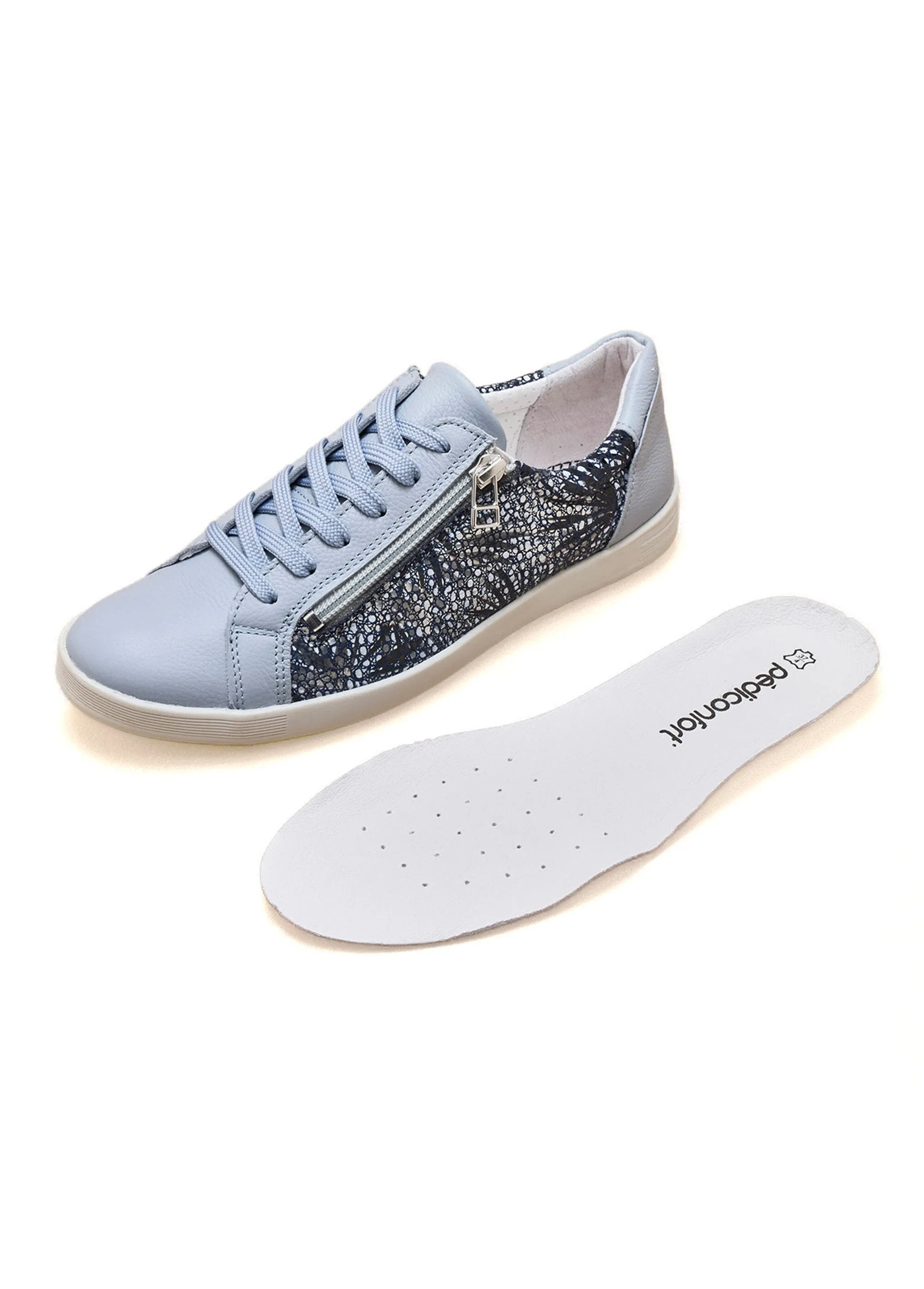 Wide-width lace-up and zipped leather sneakers
