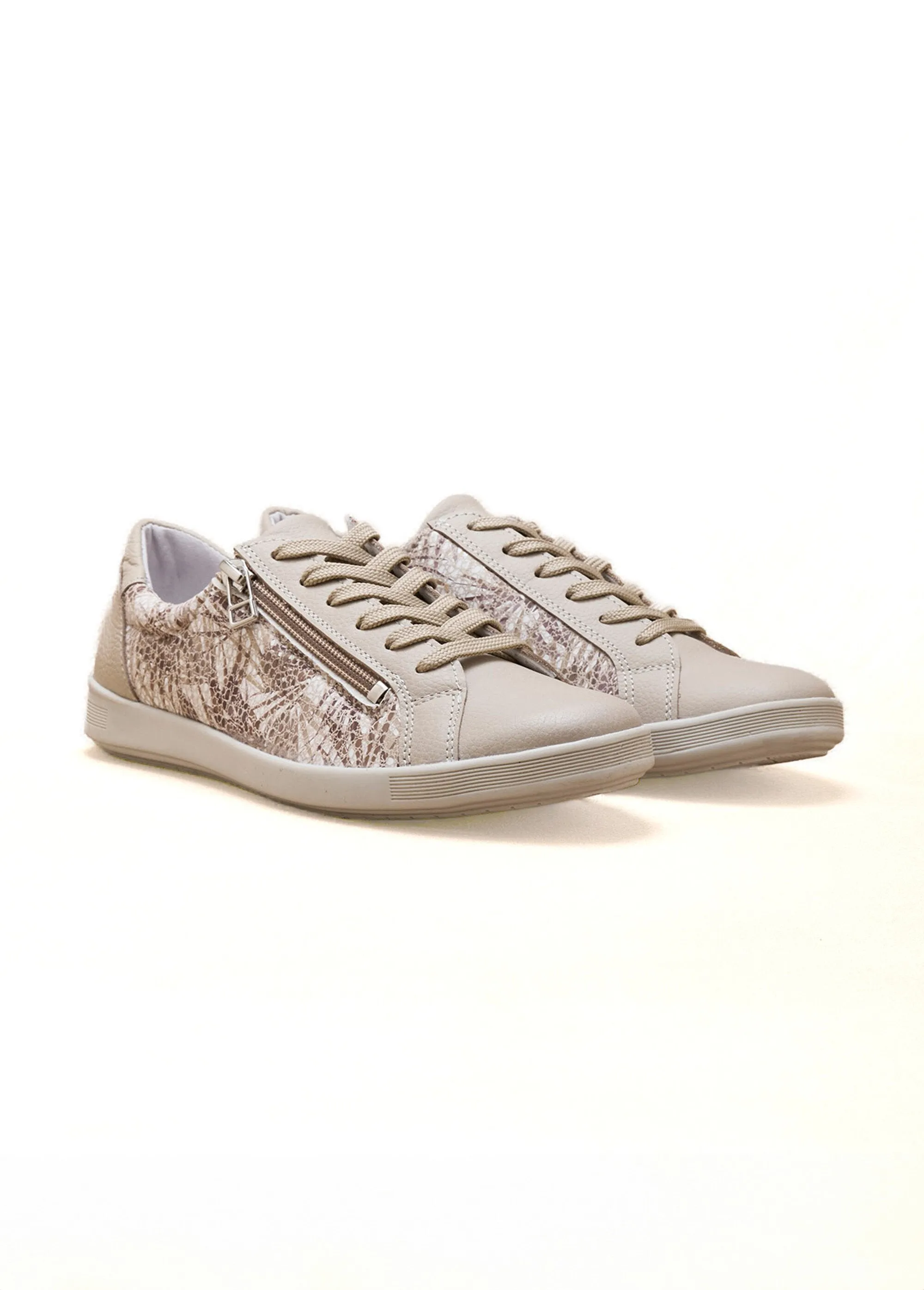 Wide-width lace-up and zipped leather sneakers