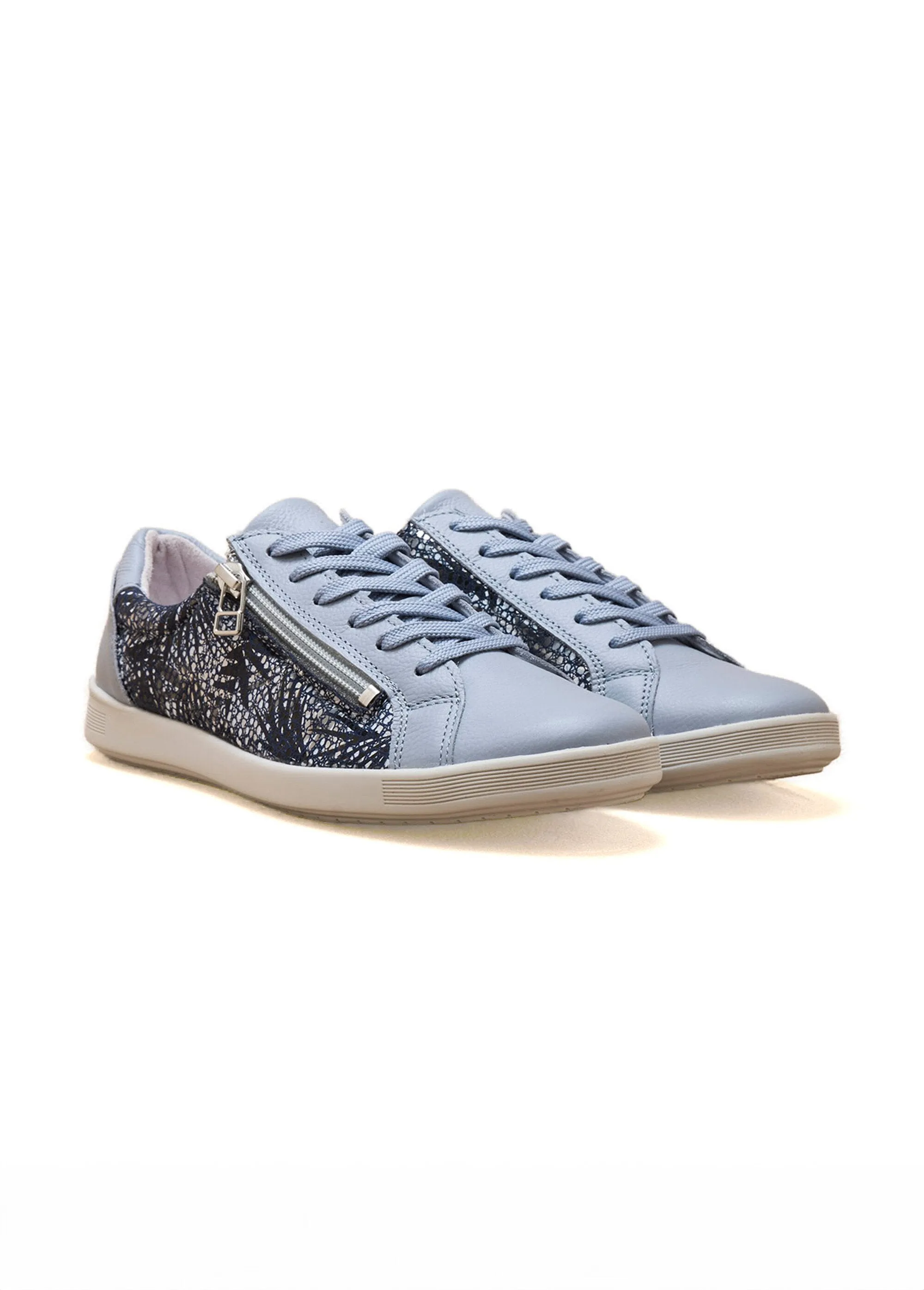 Wide-width lace-up and zipped leather sneakers