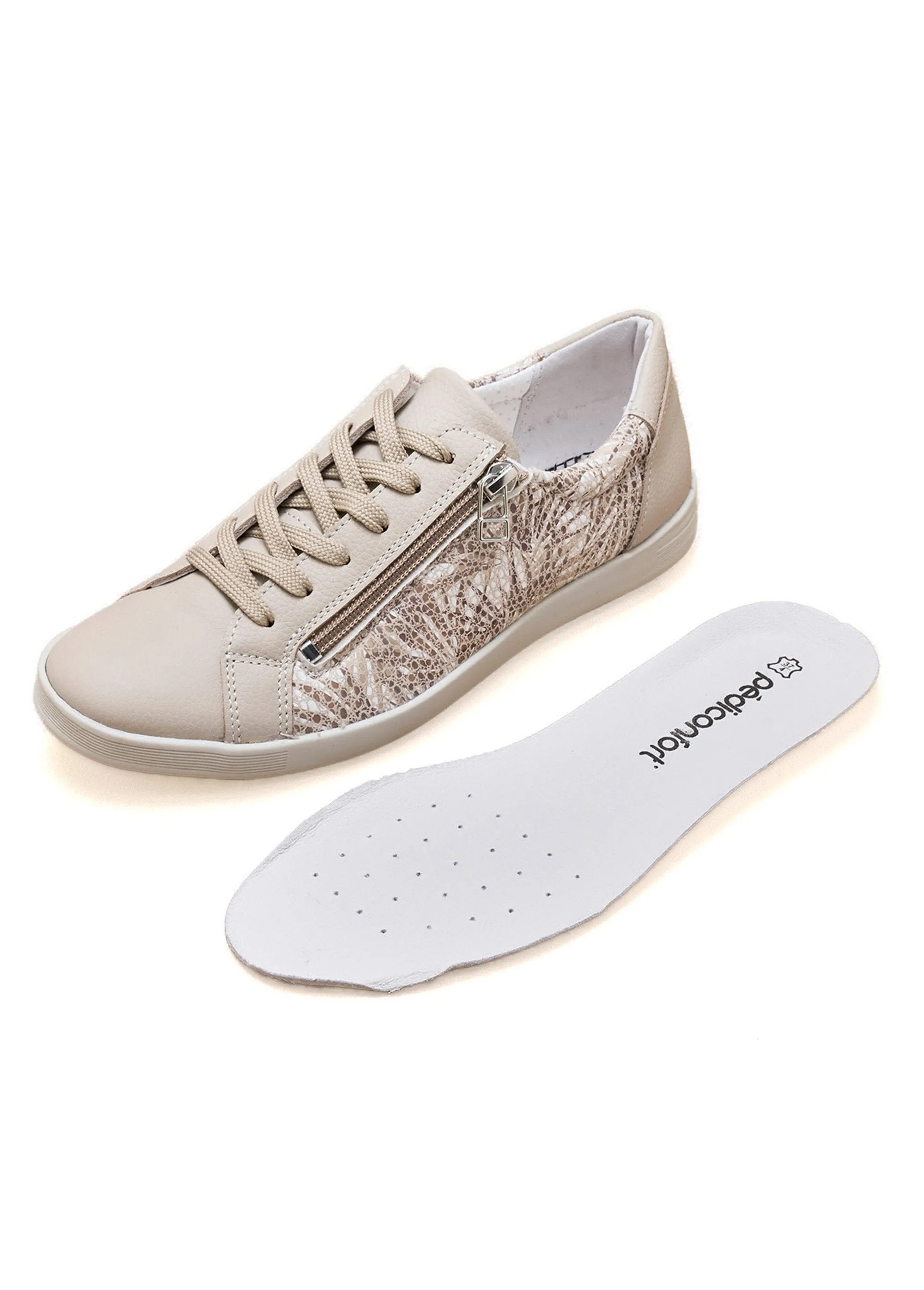 Wide-width lace-up and zipped leather sneakers