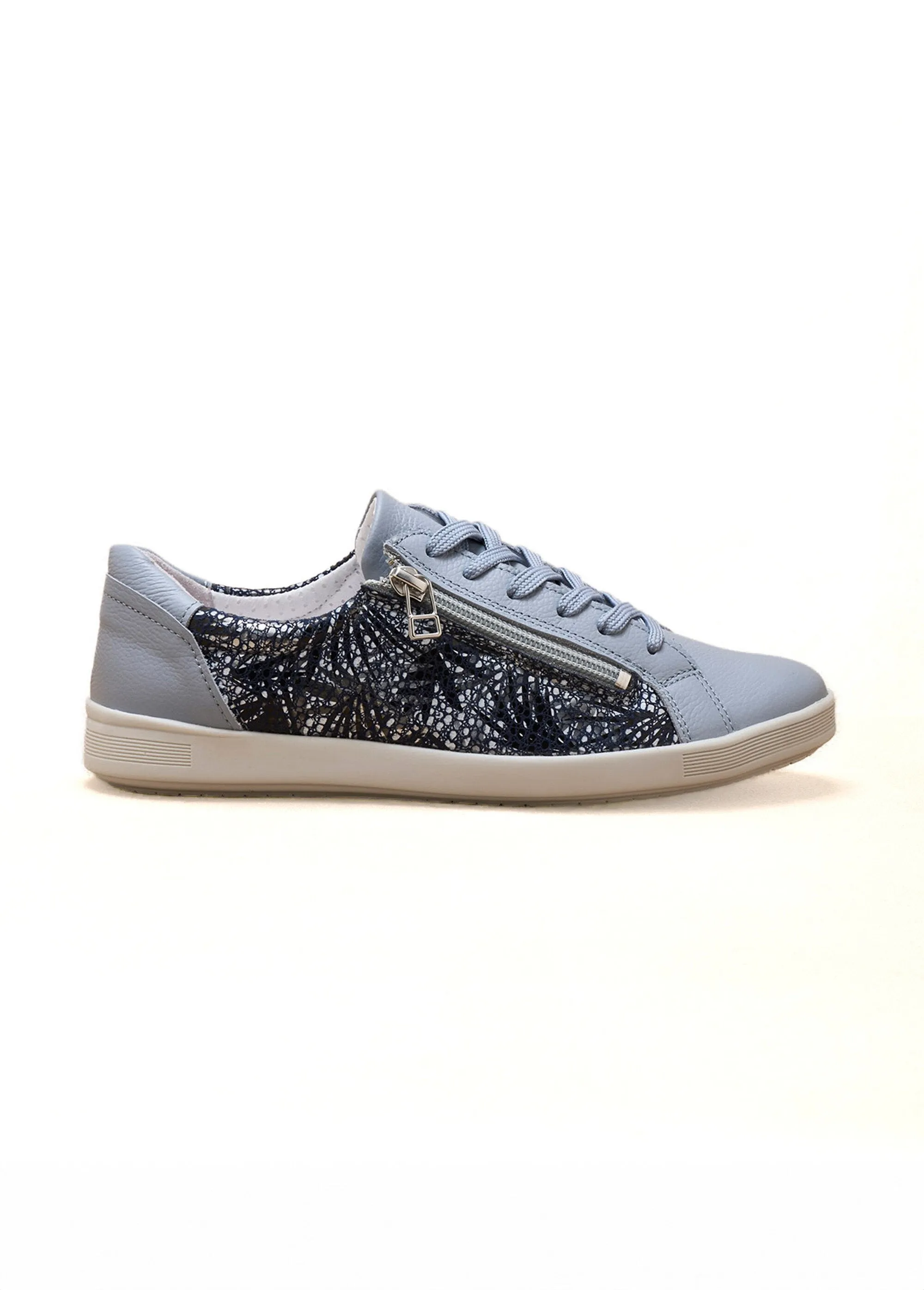 Wide-width lace-up and zipped leather sneakers