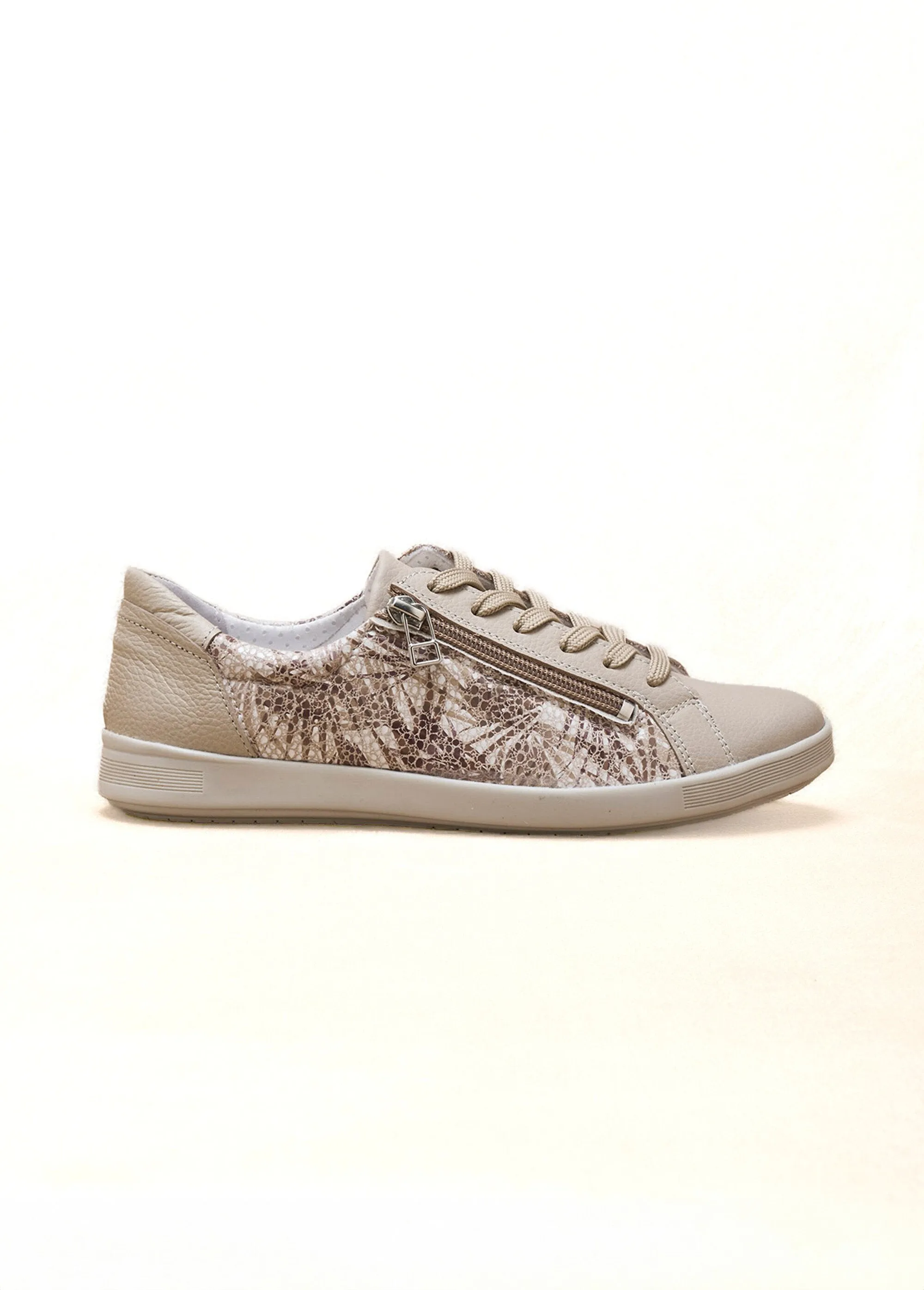 Wide-width lace-up and zipped leather sneakers