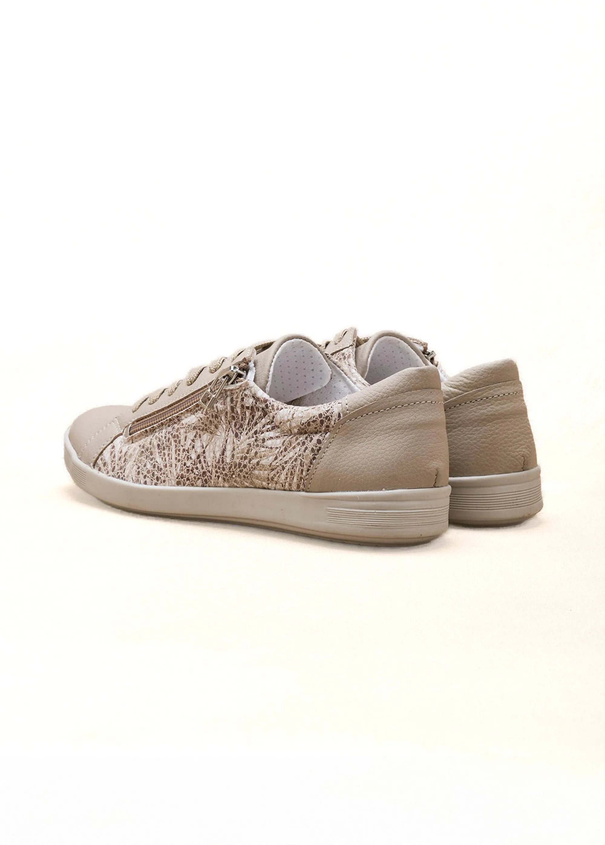 Wide-width lace-up and zipped leather sneakers