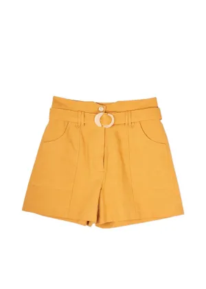 Winn Draped Linen V Shaped Waistband Shorts (Mandarin)