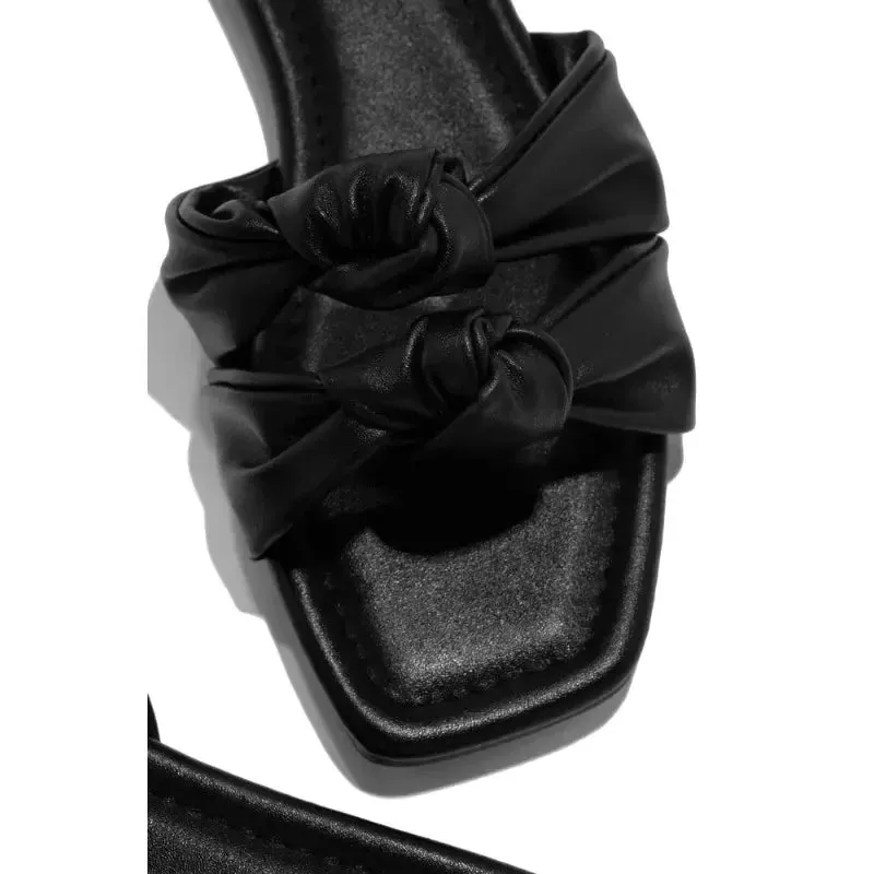 Women Sandals Open Toe Flat Slippers Women Square Head Bow Beach Women Shoes