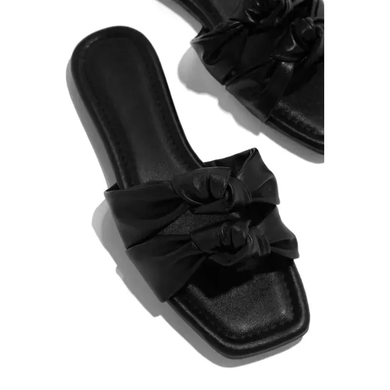 Women Sandals Open Toe Flat Slippers Women Square Head Bow Beach Women Shoes