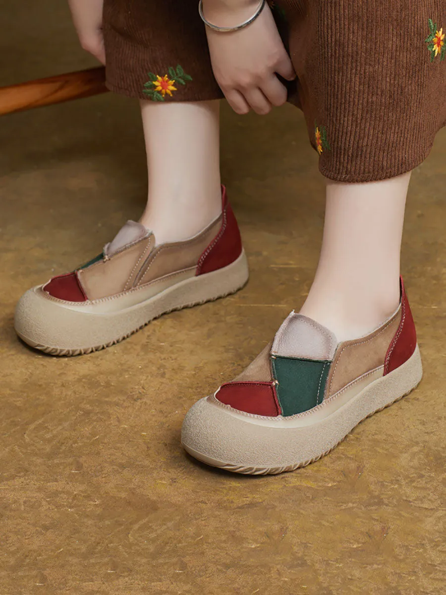Women Spring Leather Spliced Flat Shoes