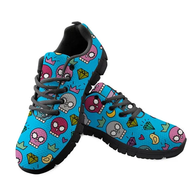 Womens Candy Skull Casual Breathable Mesh Sneakers.