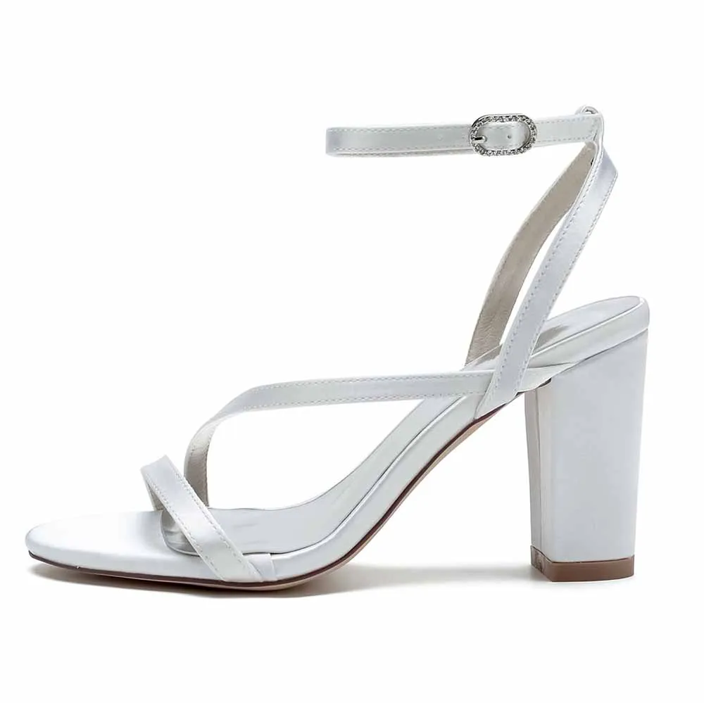 Women's Satin Heels Block Chunky Heeled Sandal