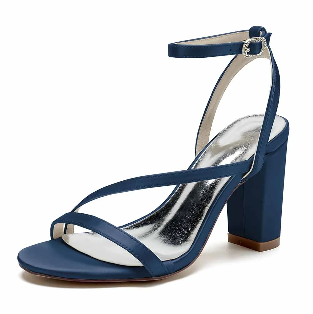 Women's Satin Heels Block Chunky Heeled Sandal