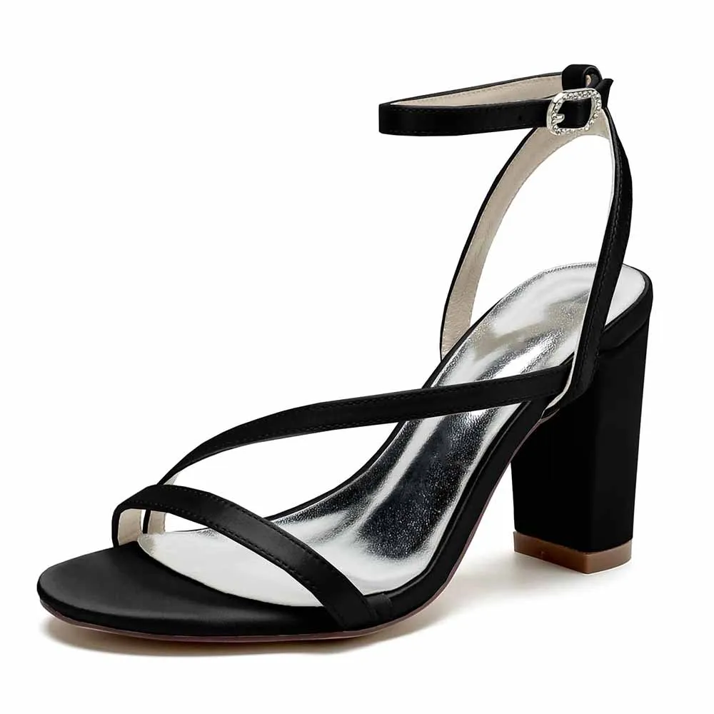 Women's Satin Heels Block Chunky Heeled Sandal