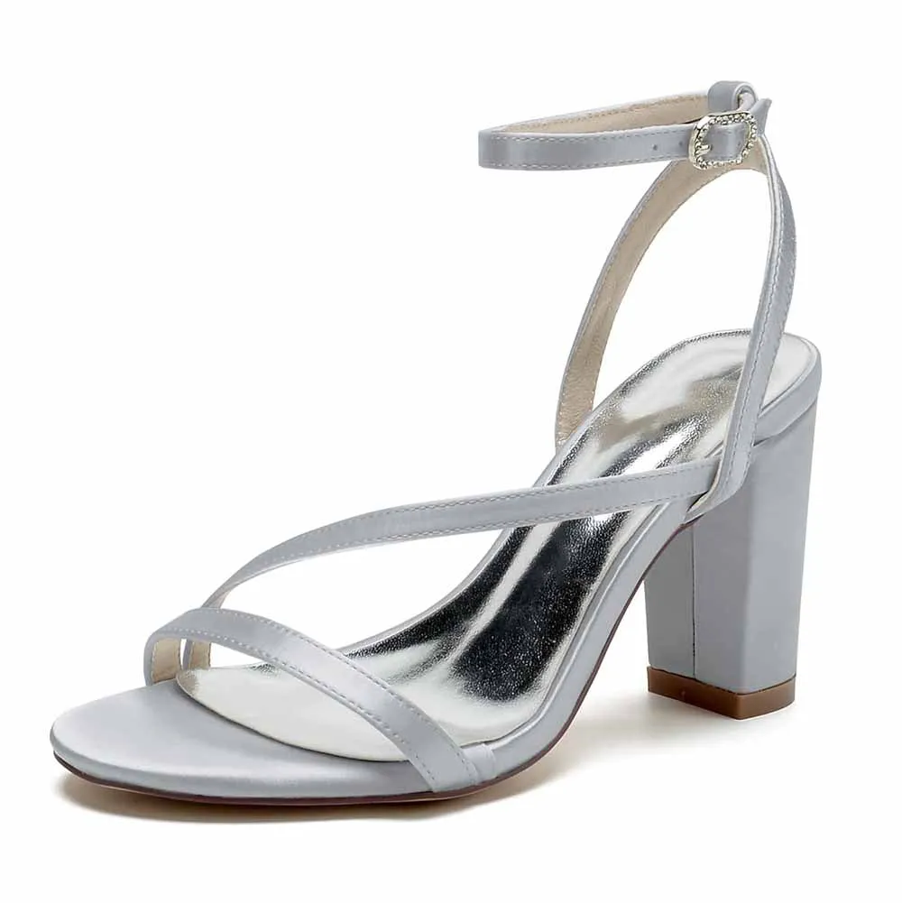Women's Satin Heels Block Chunky Heeled Sandal