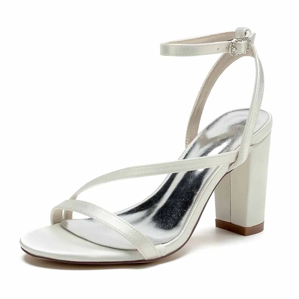 Women's Satin Heels Block Chunky Heeled Sandal