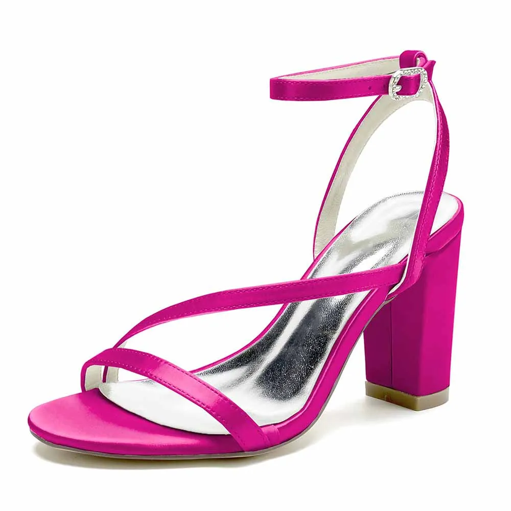 Women's Satin Heels Block Chunky Heeled Sandal