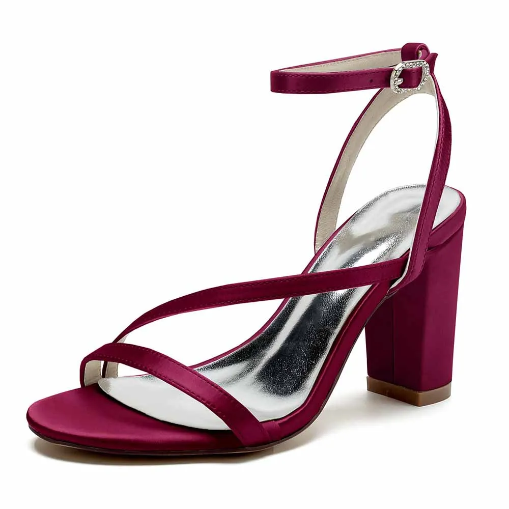 Women's Satin Heels Block Chunky Heeled Sandal