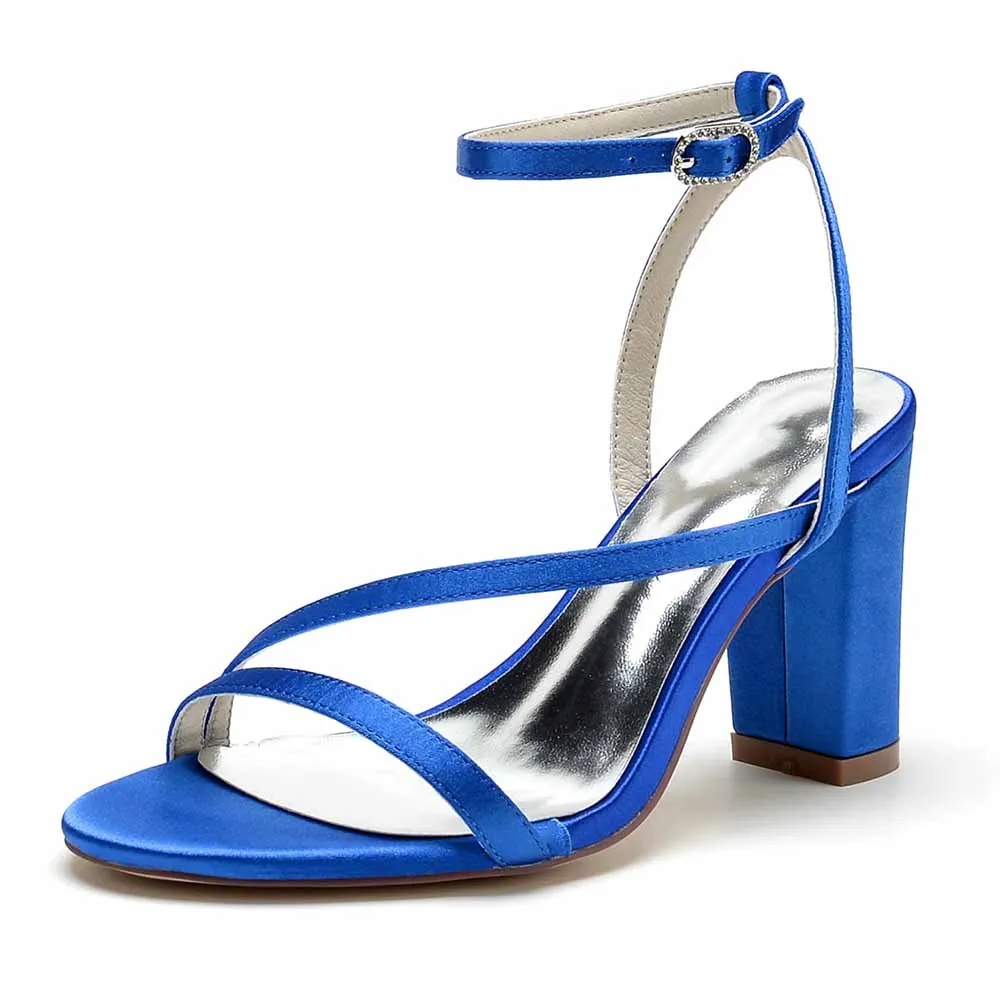 Women's Satin Heels Block Chunky Heeled Sandal